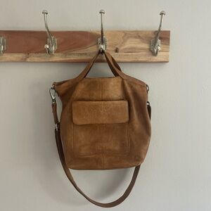 Latico Brown Leather Bag with removable shoulder strap and inside organizers.